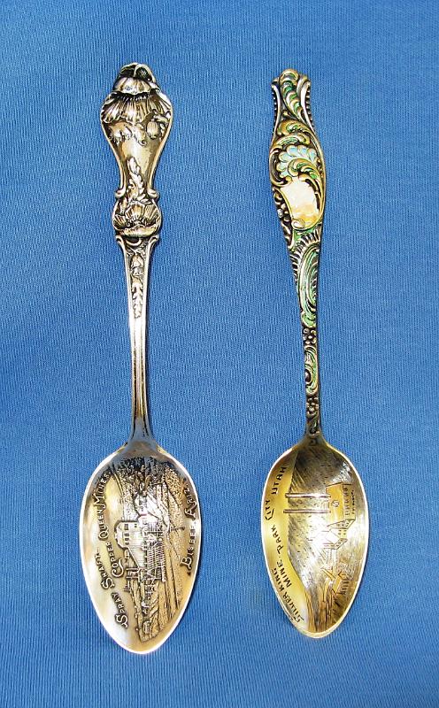 More Mining Spoons.JPG - MORE SOUVENIR MINING SPOONS - L to R: Spray Shaft Copper Queen Mine; Silver King Mine Park City